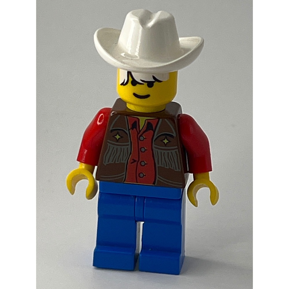 LEGO Western Cowboy Minifigure White Hat Brown Fringe Vest Red Shirt ww012